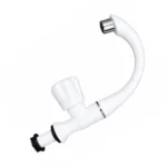 Angle view of a stylish swan neck water tap for the kitchen sink