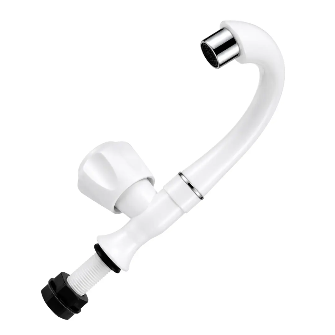Angle view of elegant white plastic sink cock faucet