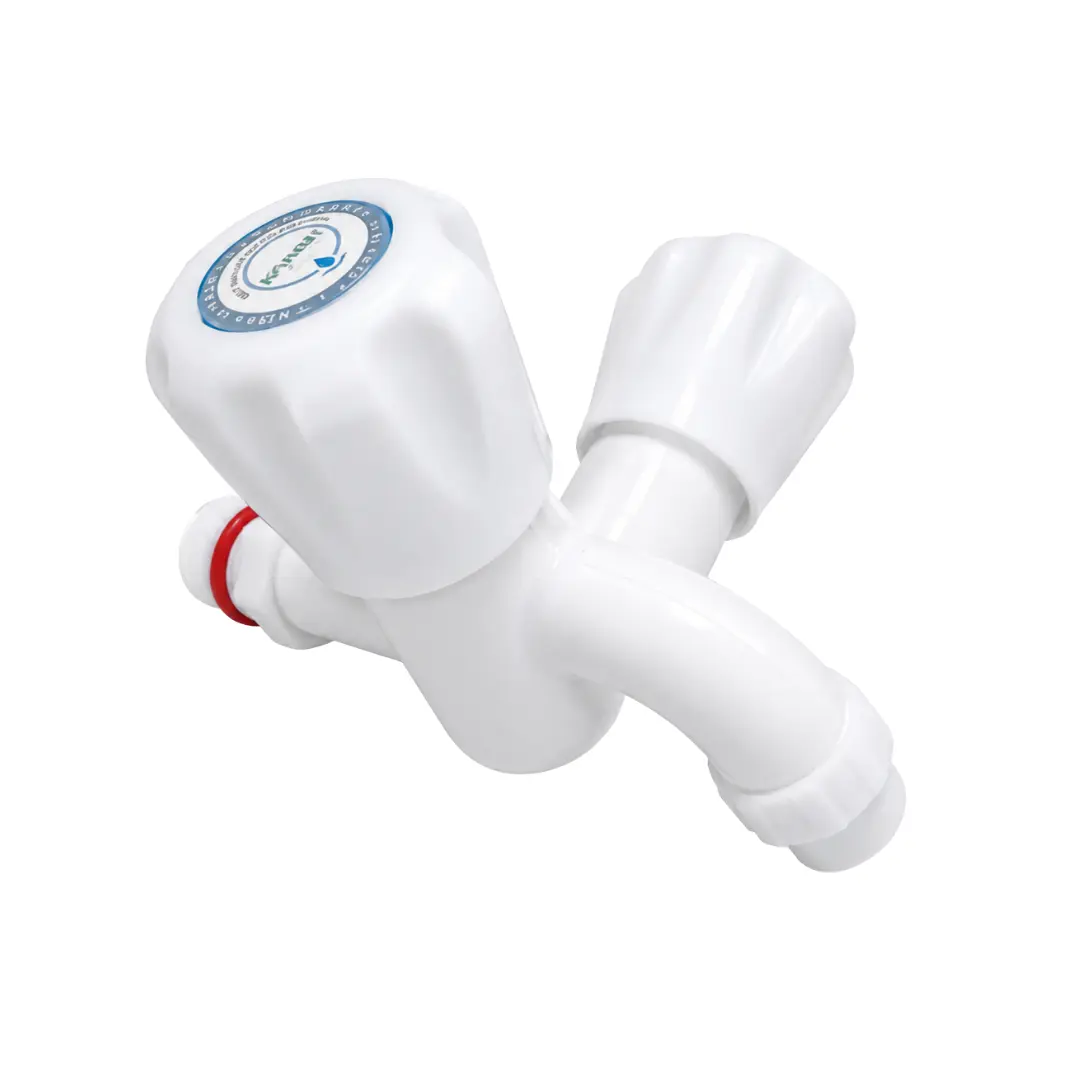 Top angle view of RPUNEET plastic 2 in 1 bib cock tap