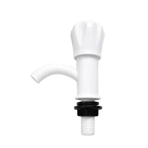 Left angle view of white RPUNEET plastic pillar cock faucet