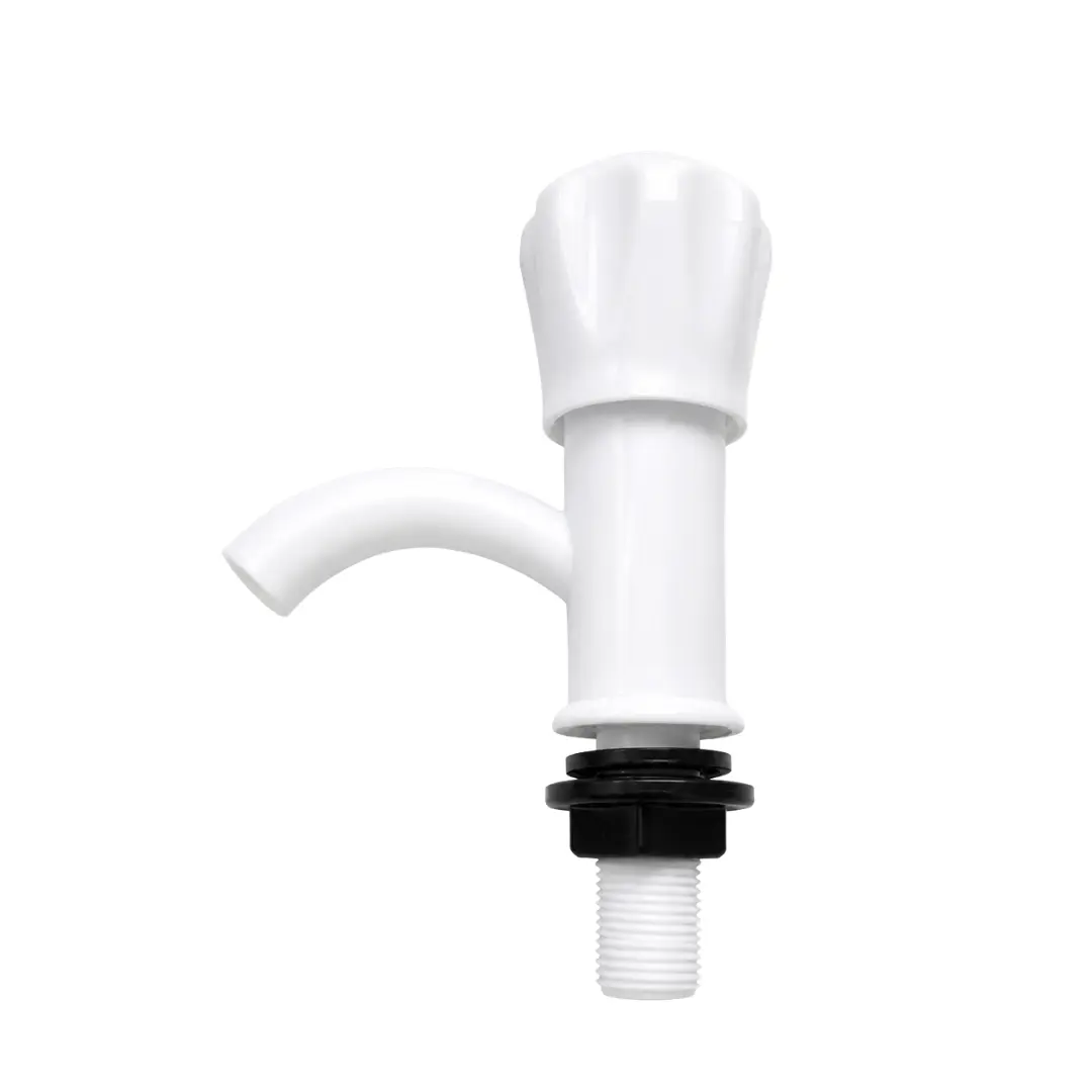 Left angle view of white RPUNEET plastic pillar cock faucet