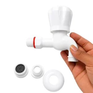 RPUNEET short bib cock tap shown in hand for size reference