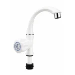 Side view of a modern swan neck kitchen and wash basin tap