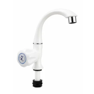 Side view of a modern swan neck kitchen and wash basin tap